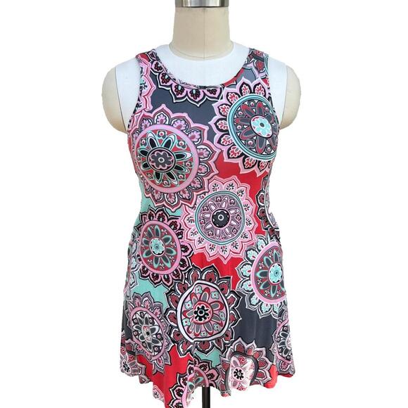 Dresses & Skirts - Bishuige - Women's L Dress Sleeveless 60's Mandala Retro Print